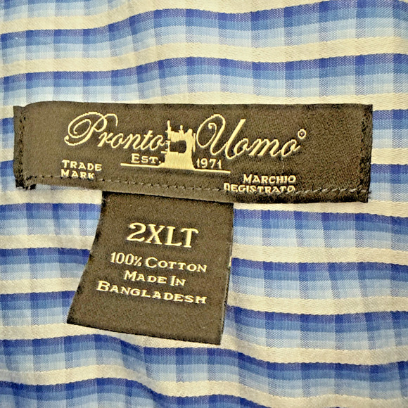 Pronto Uomo Men's 2XLT Blue Button Down Dress Shirt Office Layers Everyday - Picture 3 of 11
